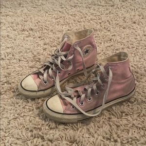 Pink converse high top shoes